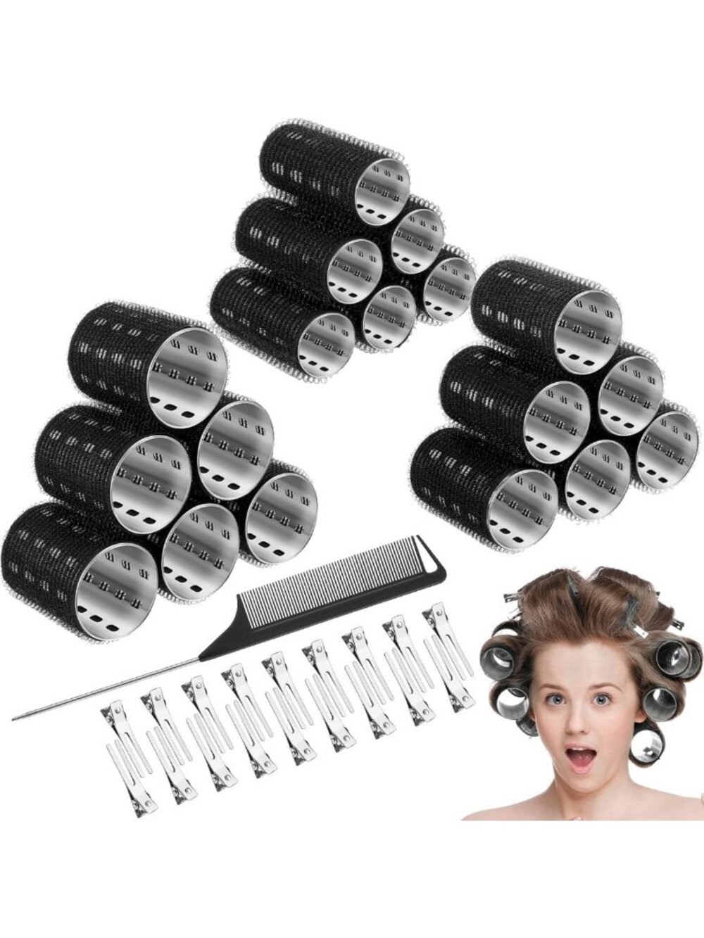 37 Pcs Thermal Hair Rollers Set with Clips & Comb - Self Grip Styling Tools